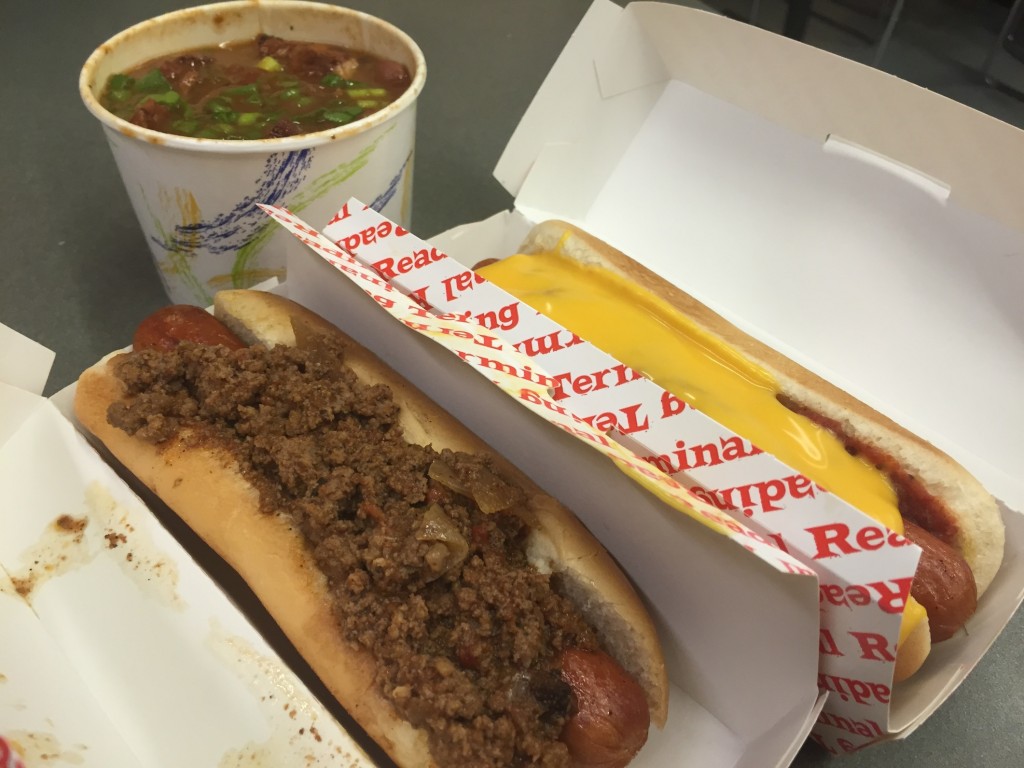 Franks A-Lot hot dogs & Beck's Cajun Cafe's rice & beans (photo by Lee Porter)