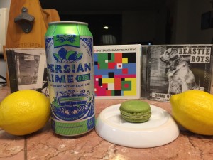 Two Roads Brewing Co. Persian Lime Gose with a Lime Margarita French Macaron and some lemons (photo by Lee Porter)